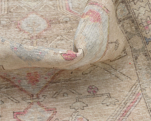 14 Ft Vintage Brown Persian Style Distressed Hand Knotted Low Pile Wool Runner Rug